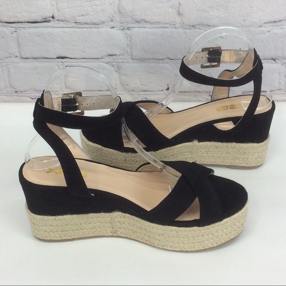 X2B Sandals Women’s Size 10 Black Vegan Suede Platform Wedge Espadrille Strappy - Picture 6 of 10